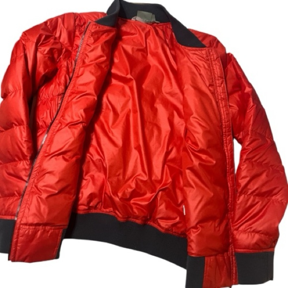 Athleta Goose Down Puffer Bomber Zip Jacket Red Orange Pockets M - Picture 5 of 10